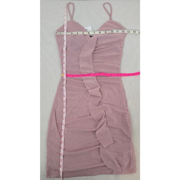 Windsor Sleeveless Sparkly Mauve Glitter Ruffle Mini Dress Sz Medium - Picture 5 of 7